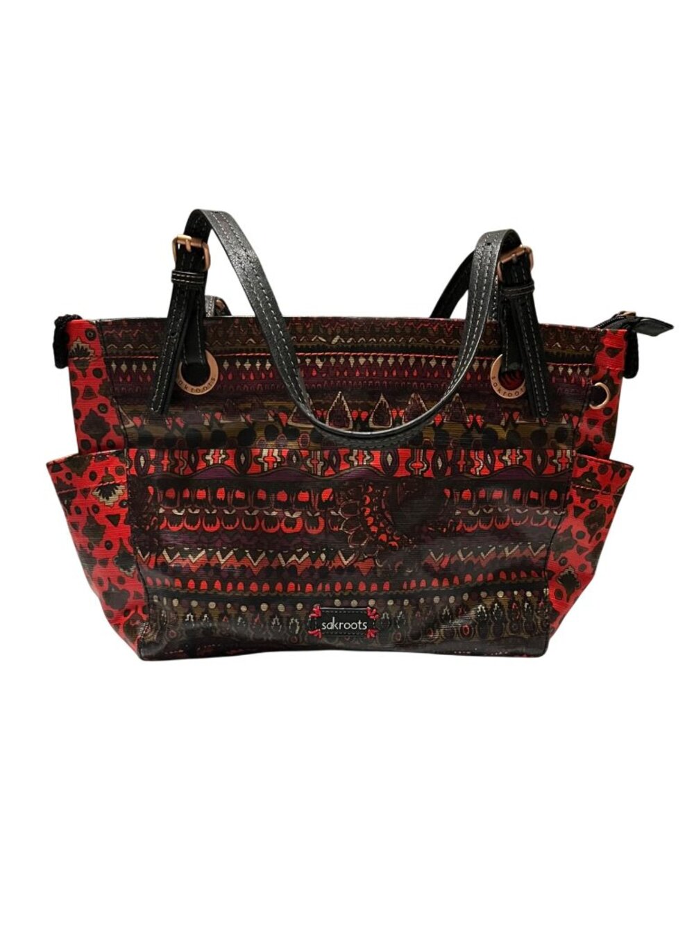 Sakroots Actop Zip Satchel Purse Shoulder Bag Red Black